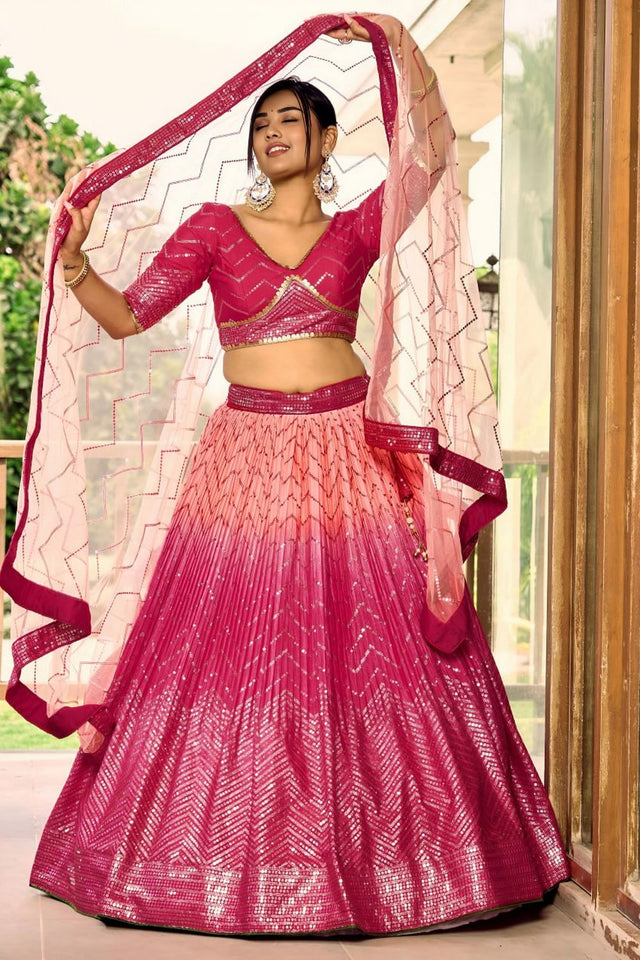 Pink Sequin Chinon Lehenga (WF-5057-Pink)