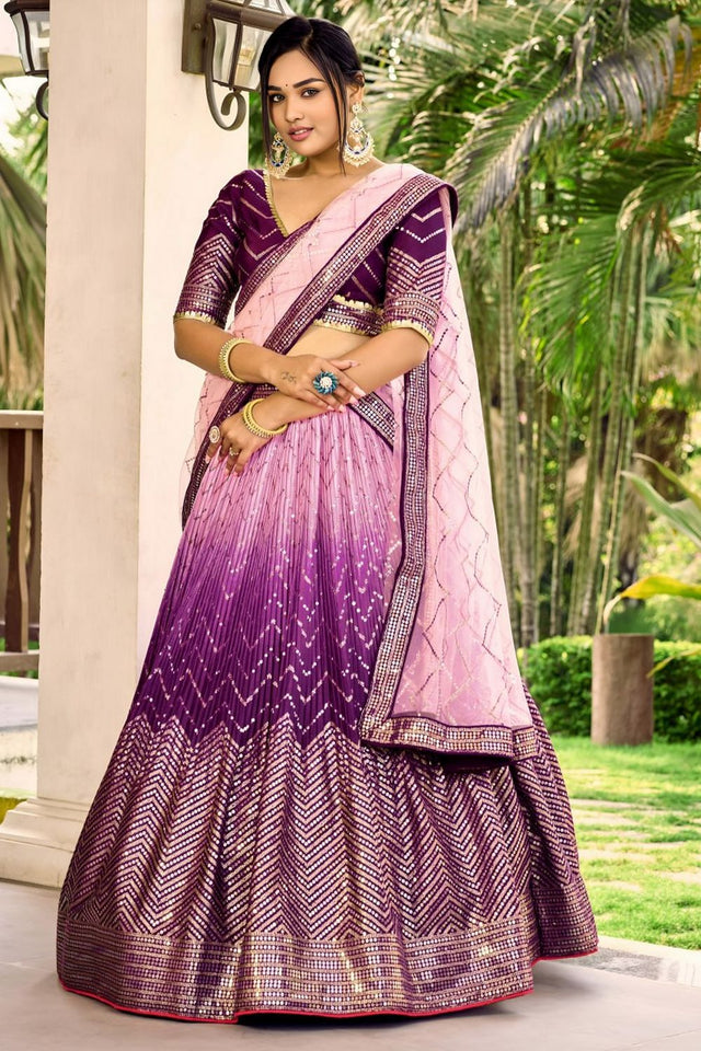 Purple Sequin Chinon Lehenga (WF-5057-Purple)