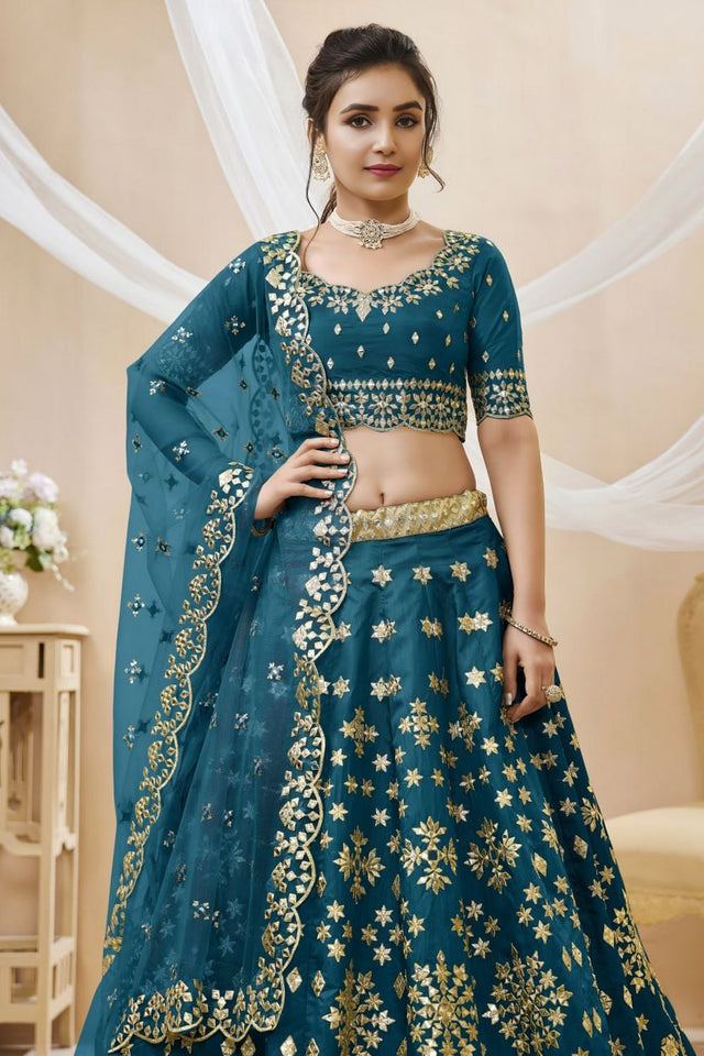 Blue Heavy Embroidered Art Silk Lehenga (WF-506-Blue)