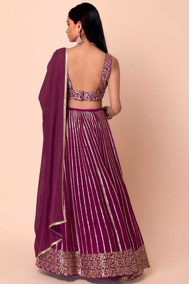 Wine Sequin Georgette Lehenga (WF-5067-Wine)