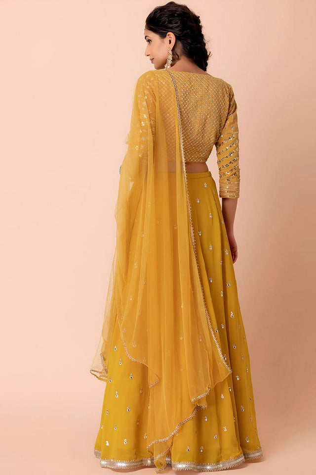 Yellow Embroidered Georgette Lehenga (WF-5071-Yellow)