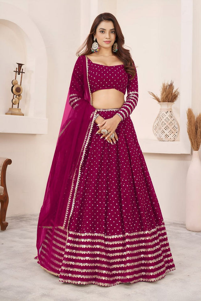 Pink Embroidered Georgette Lehenga (WF-5074-Pink)