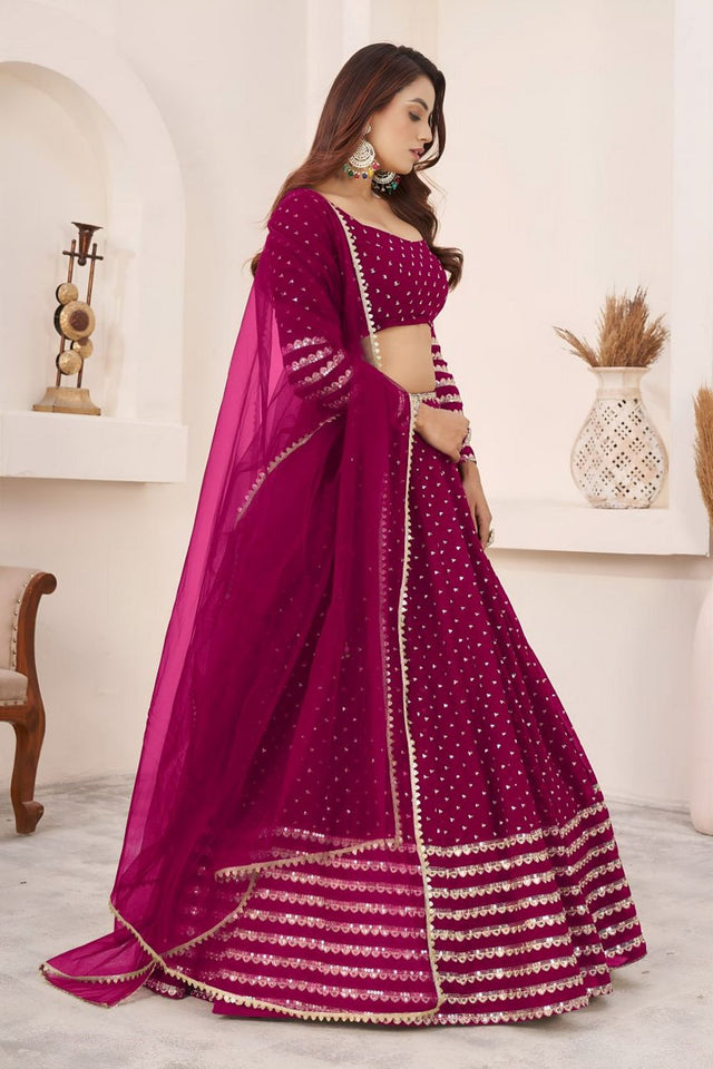 Pink Embroidered Georgette Lehenga (WF-5074-Pink)