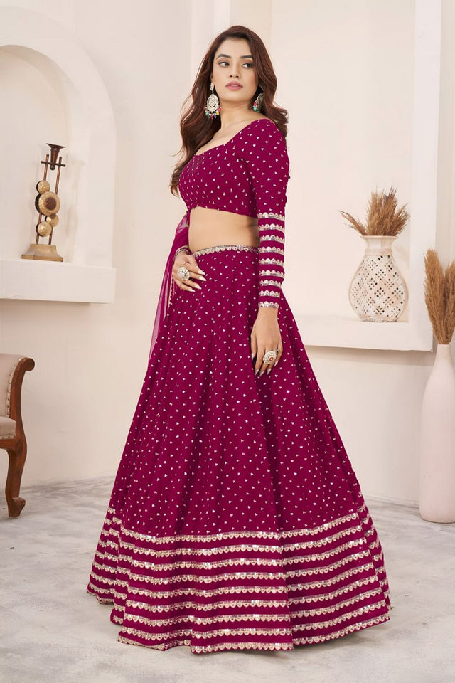 Pink Embroidered Georgette Lehenga (WF-5074-Pink)