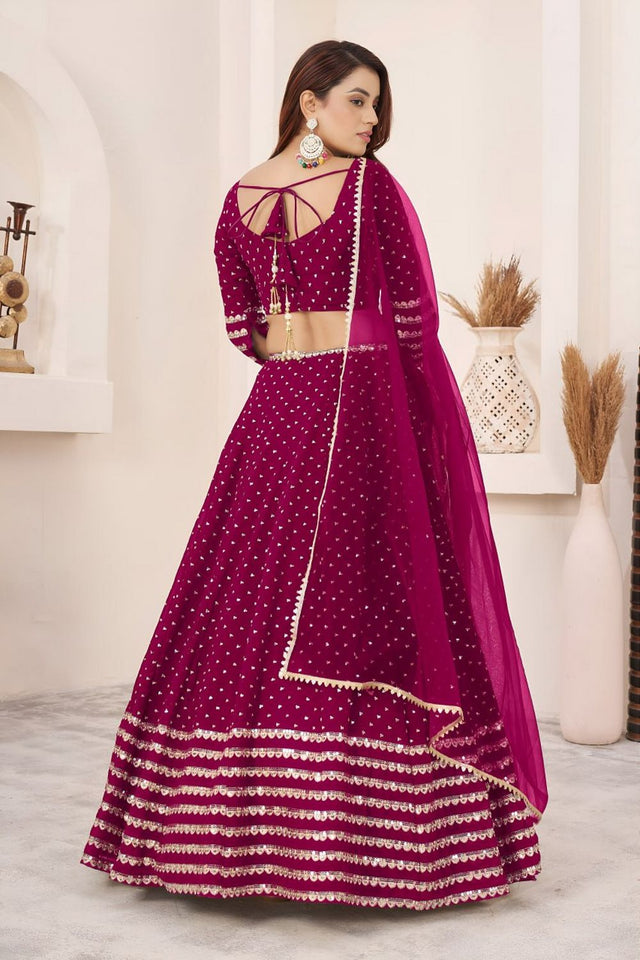 Pink Embroidered Georgette Lehenga (WF-5074-Pink)