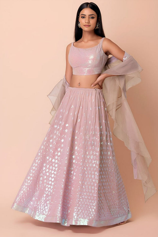 Pink Embroidered Georgette Lehenga (WF-5087-Pink)
