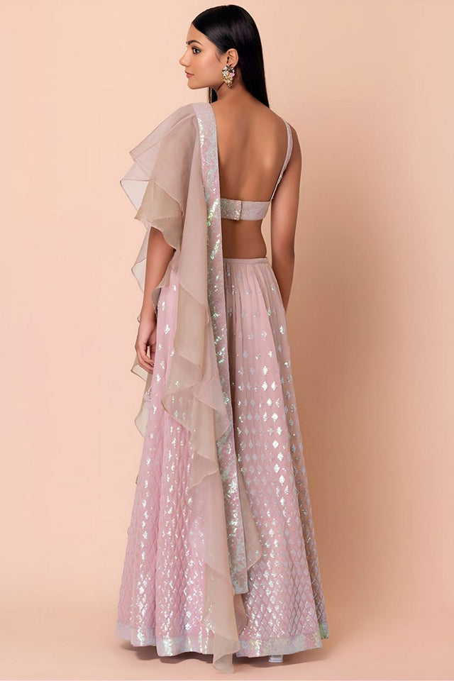Pink Embroidered Georgette Lehenga (WF-5087-Pink)