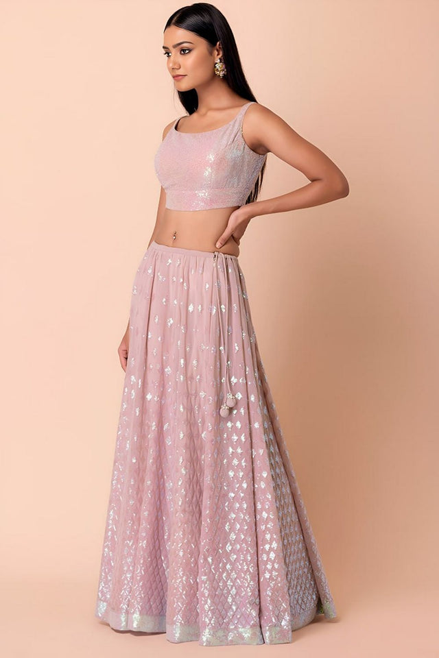 Pink Embroidered Georgette Lehenga (WF-5087-Pink)