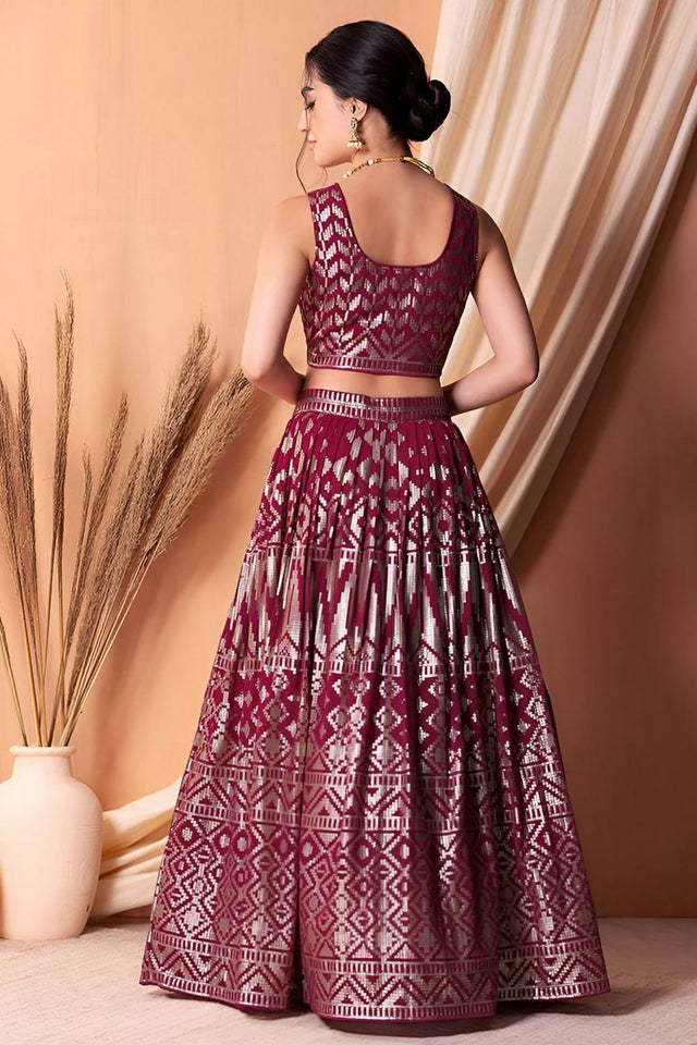 Pink Embroidered Georgette Lehenga (WF-5114-Pink)