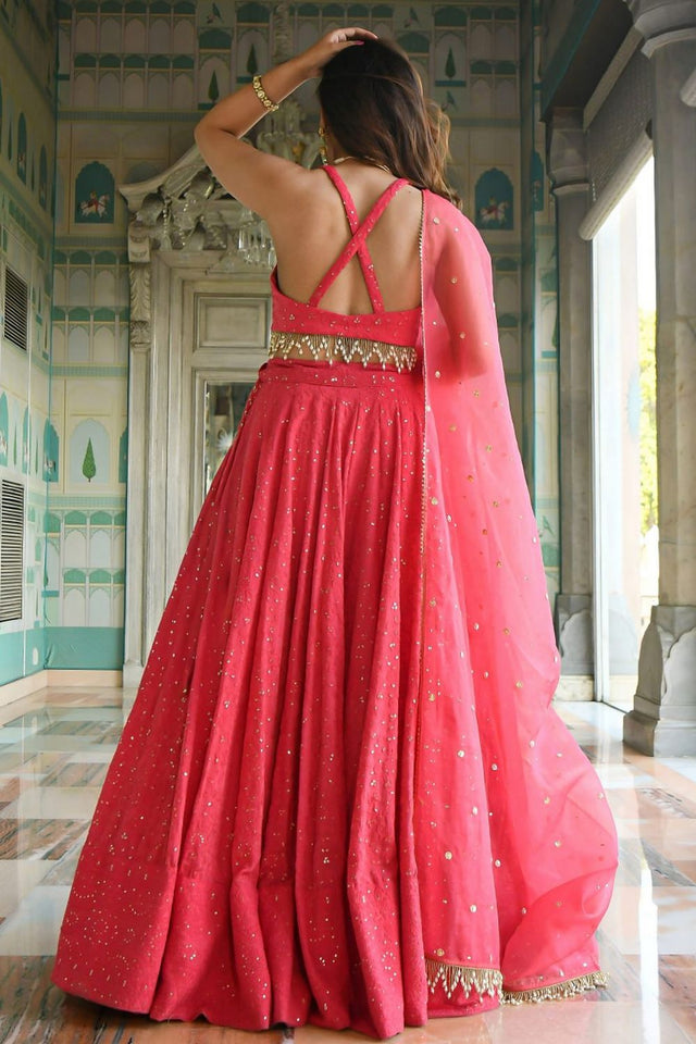 Pink Sequin Georgette Lehenga (WF-7082-Pink)