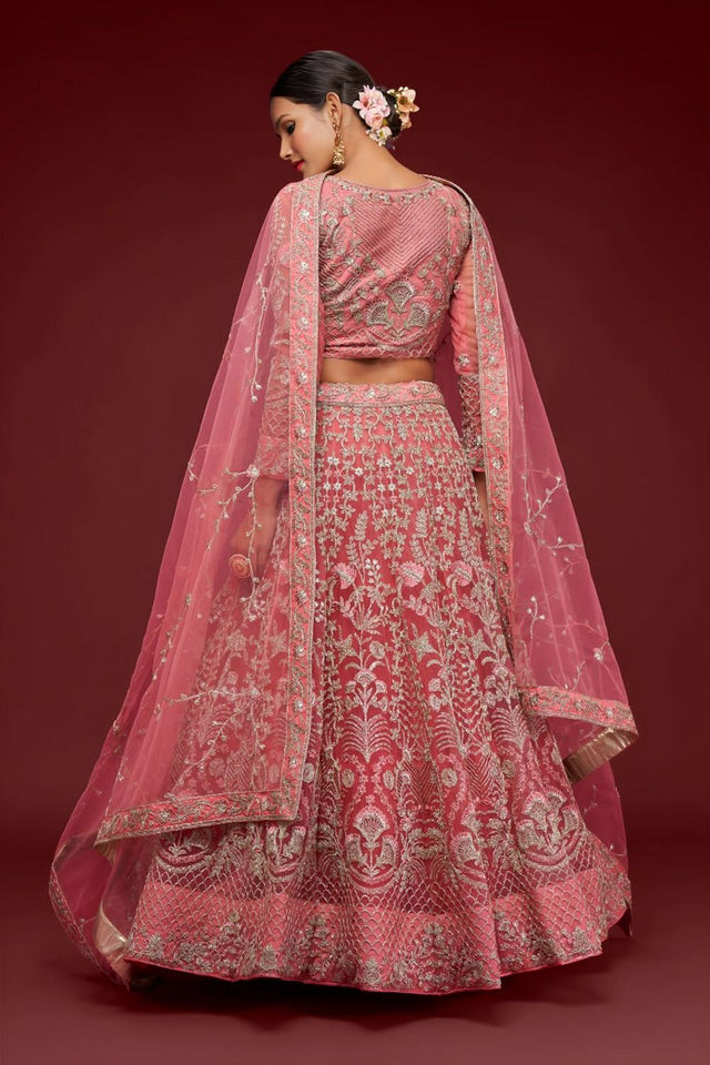 Pink Floral Embroidered Net Lehenga (WF-7901)