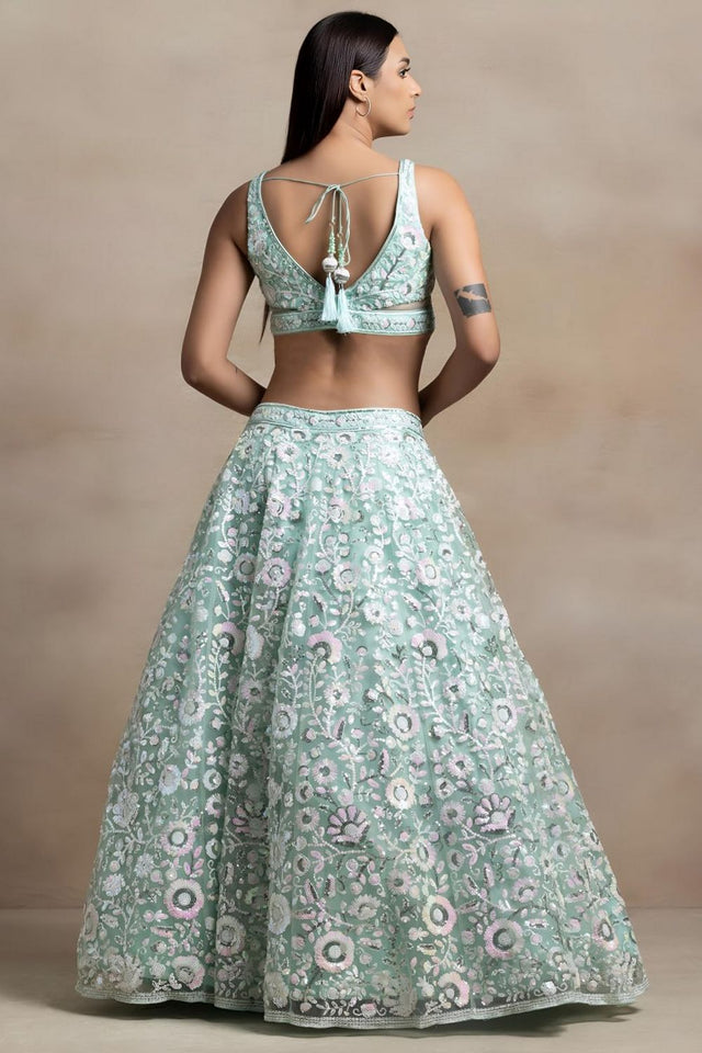 Blue Floral Embroidered Net Lehenga (WF5126-Blue)