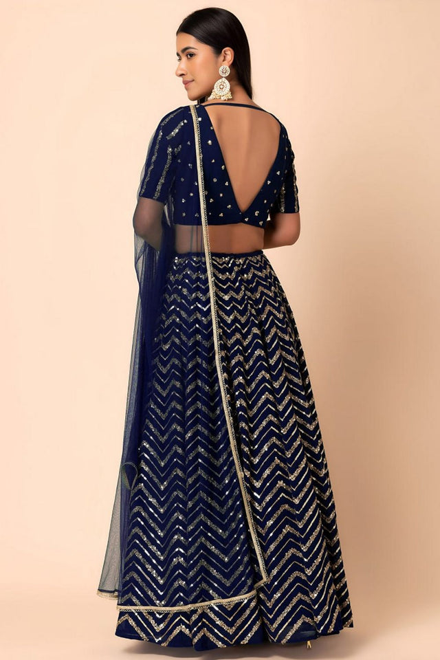 Blue Sequin Georgette Lehenga (WF7094-Blue)