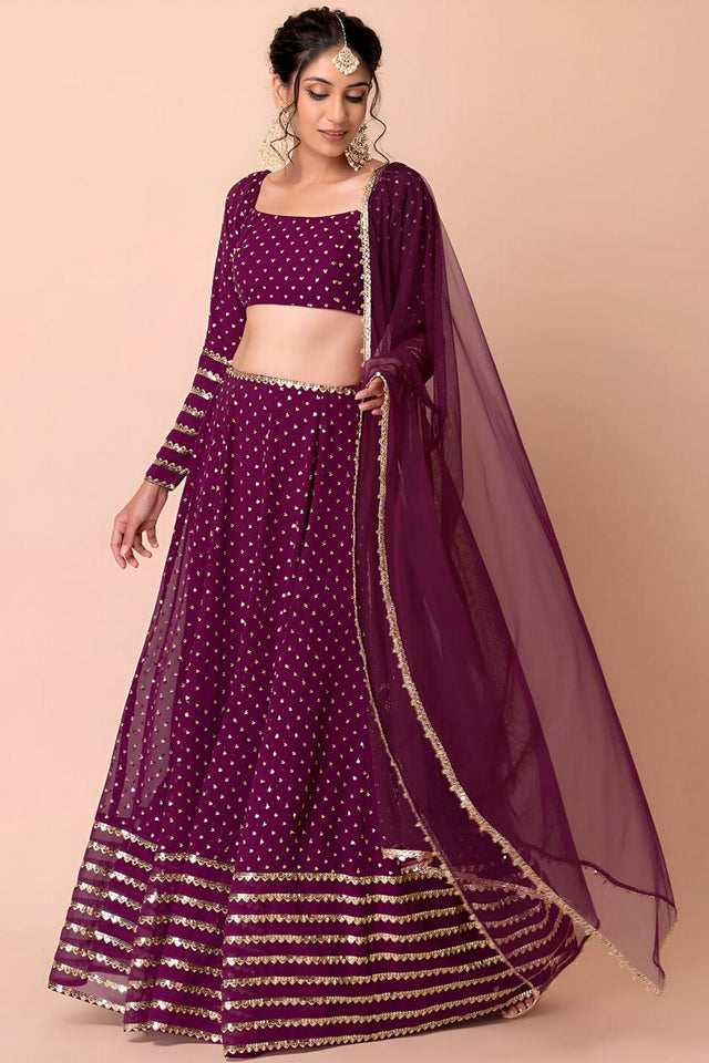 Wine Embroidered Georgette Lehenga (WFF-5074-Wine)