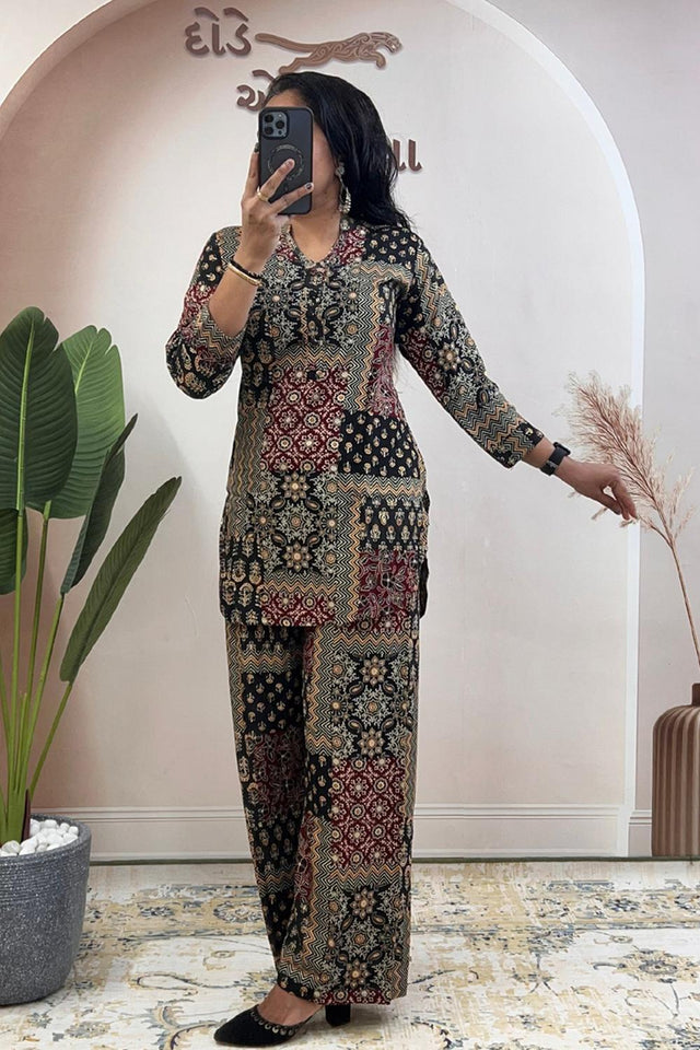 Black Printed Cotton Co-Ord Set (WM26-BLACK)