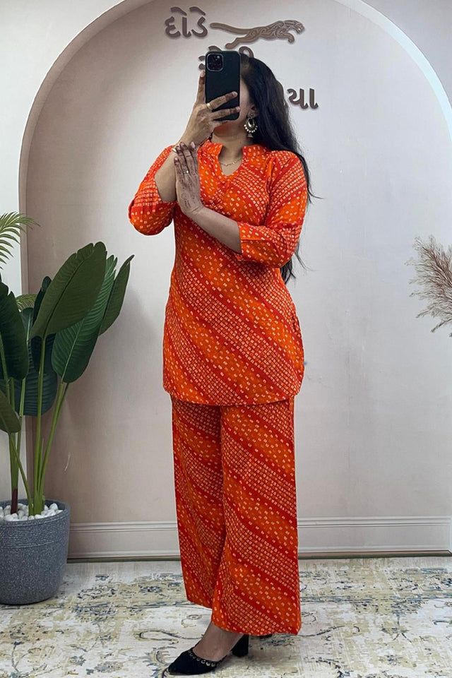 Orange Bandhani Printed Cotton Co-Ord Set (WM34-ORANGE)