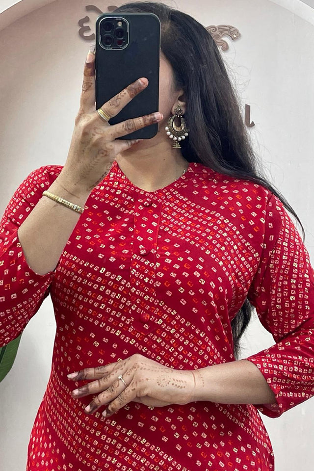 Red Bandhani Printed Cotton Co-Ord Set (WM34-RED)