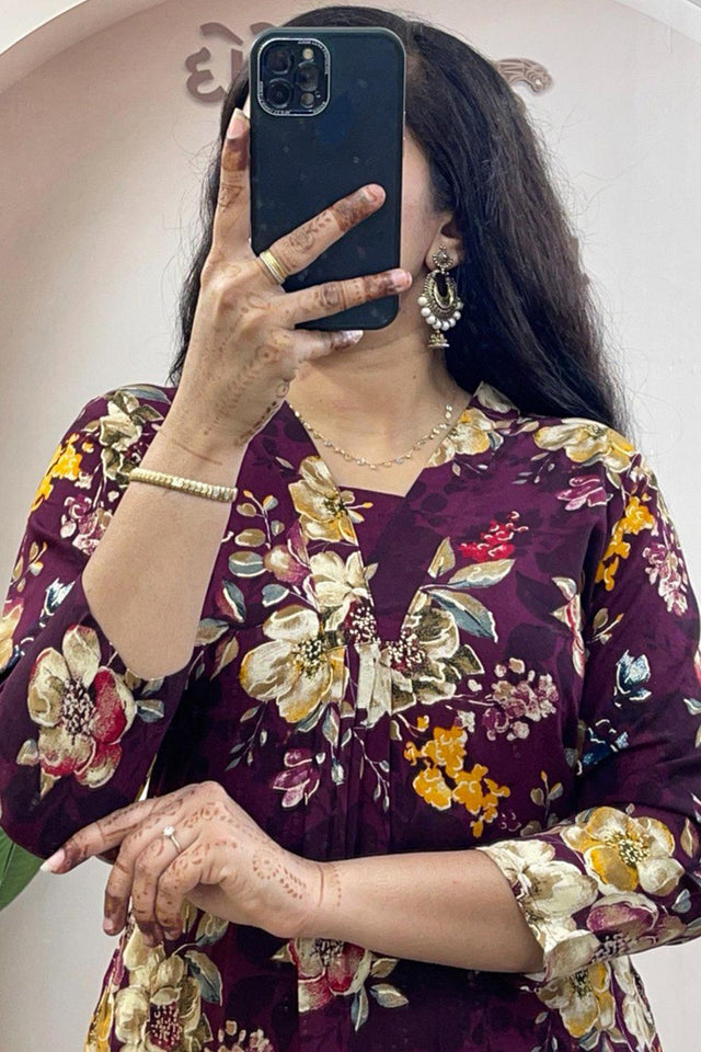 Wine Floral Printed Cotton Co-Ord Set (WM36-WINE)