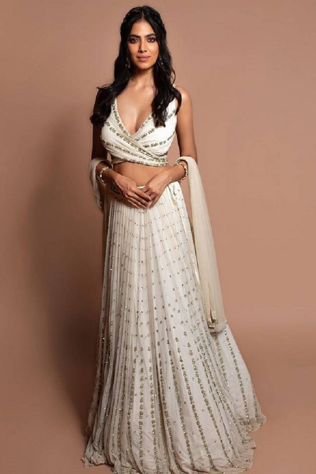 White Sequin Georgette Lehenga