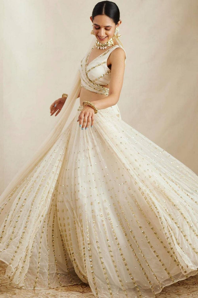 White Sequin Georgette Lehenga