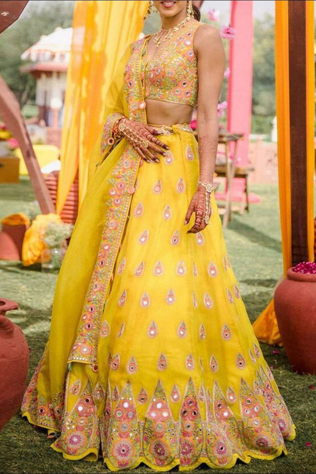 Yellow Floral Embroidered Georgette Lehenga