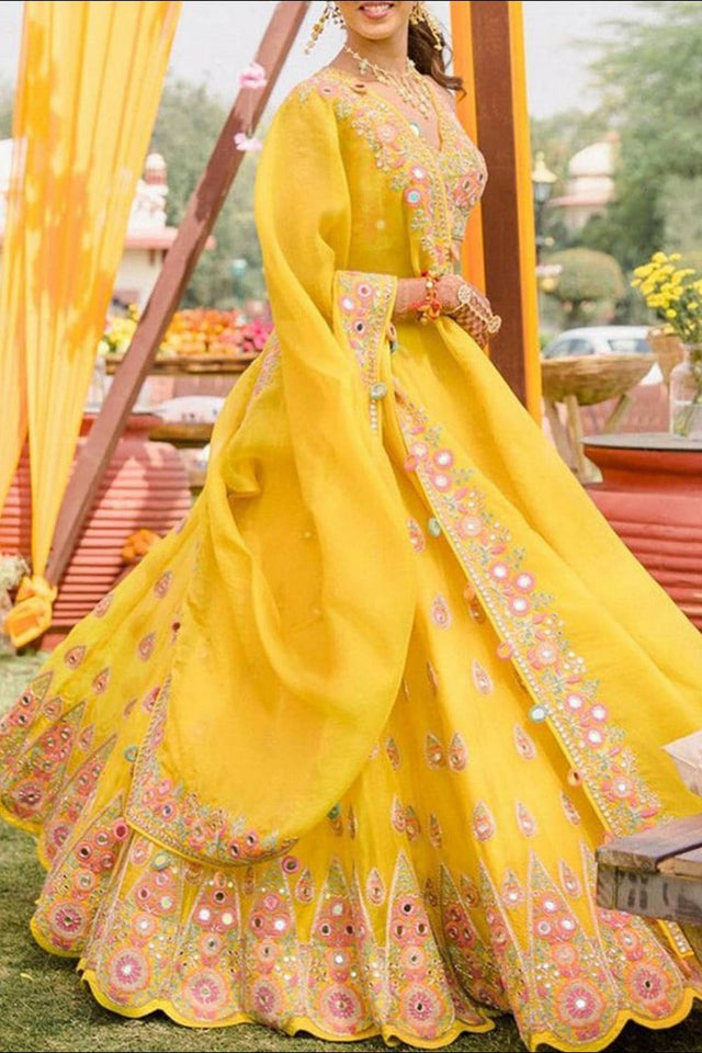 Yellow Floral Embroidered Georgette Lehenga