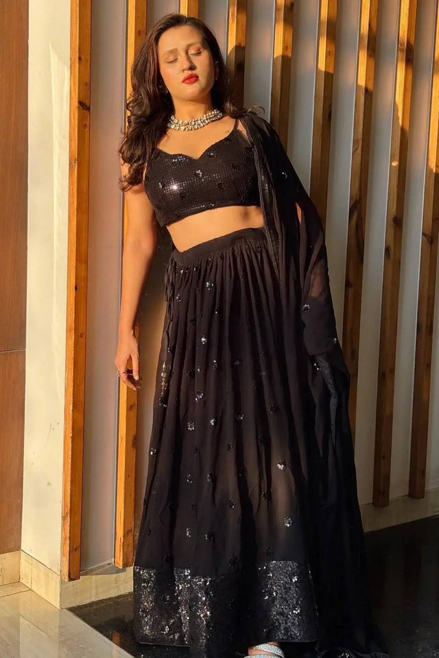 Black Sequin Georgette Lehenga