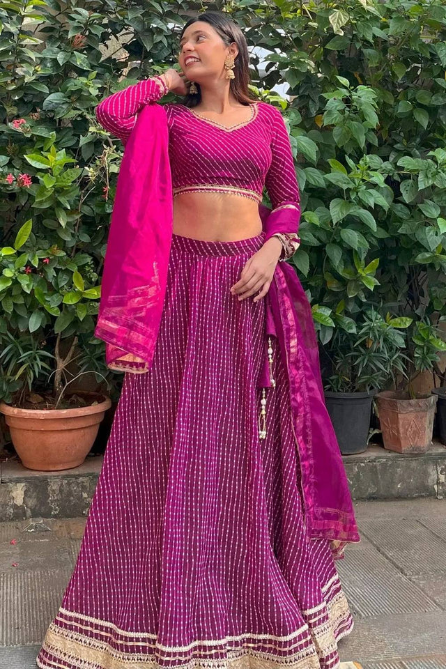 Violet Printed Georgette Lehenga