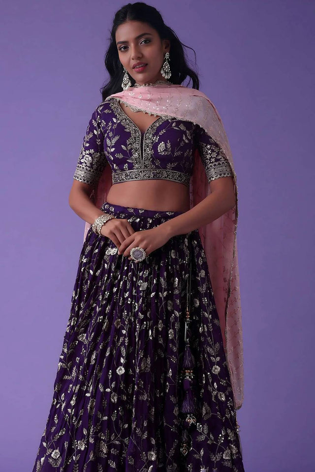 Violet Embroidered Georgette Lehenga