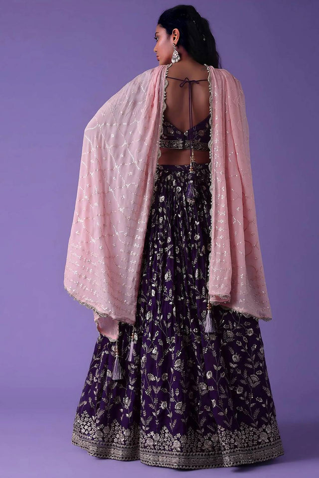 Violet Embroidered Georgette Lehenga