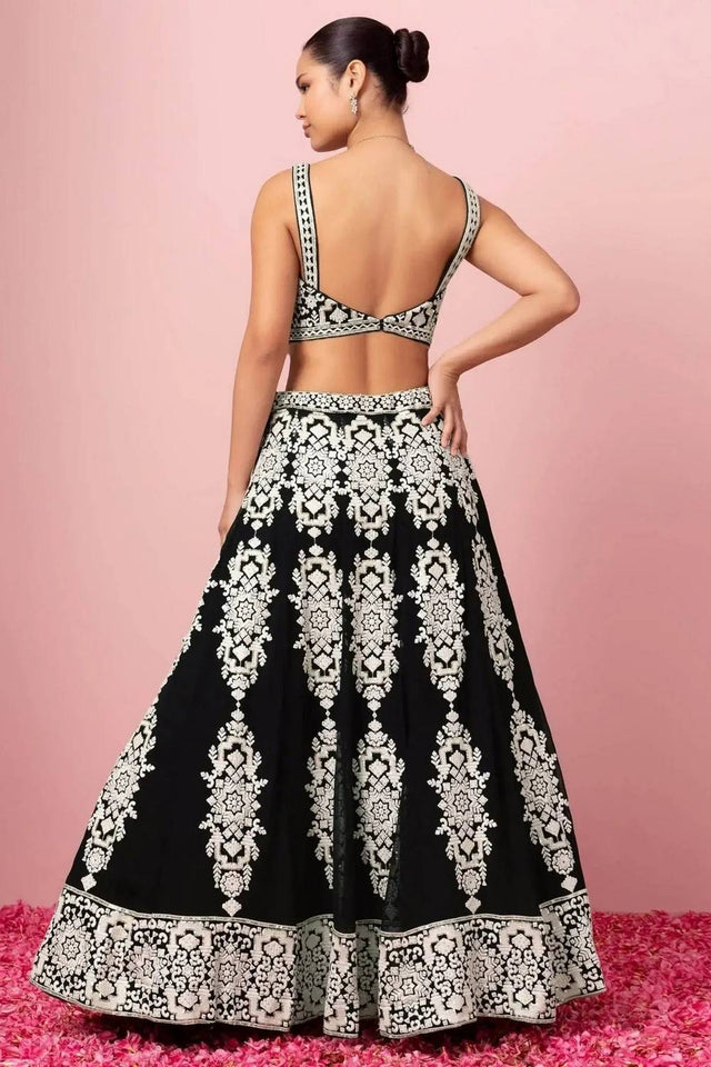 Black Thread Work Georgette Lehenga