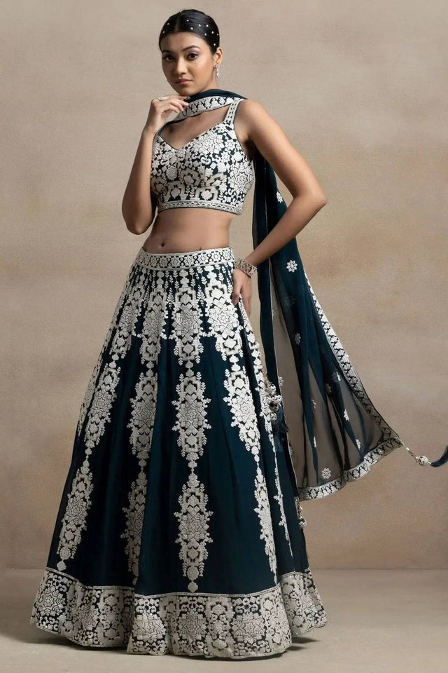 Green Thread Work Georgette Lehenga (ZCL-5121-GRN)