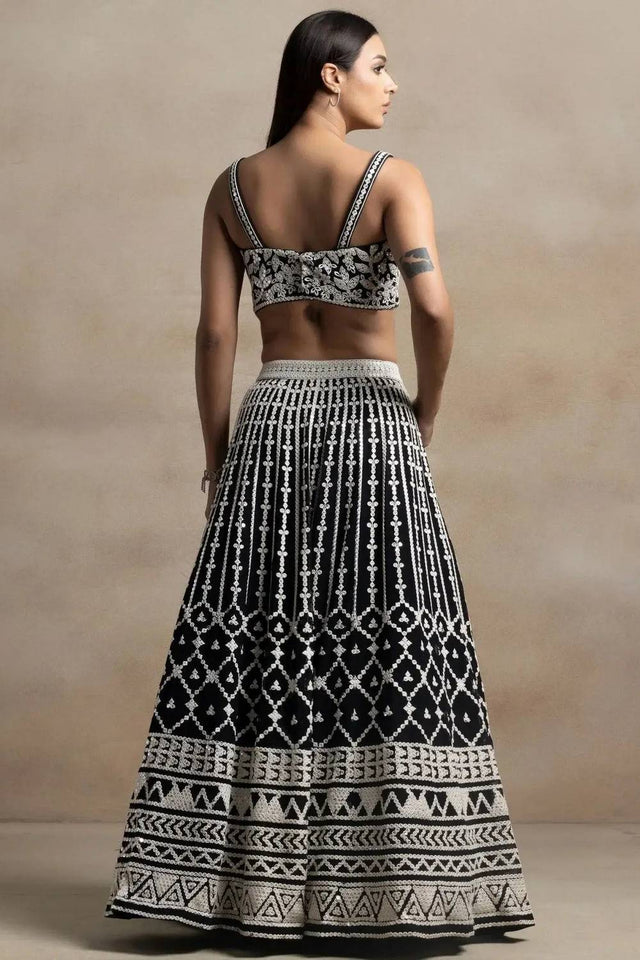 Black Thread Work Georgette Lehenga
