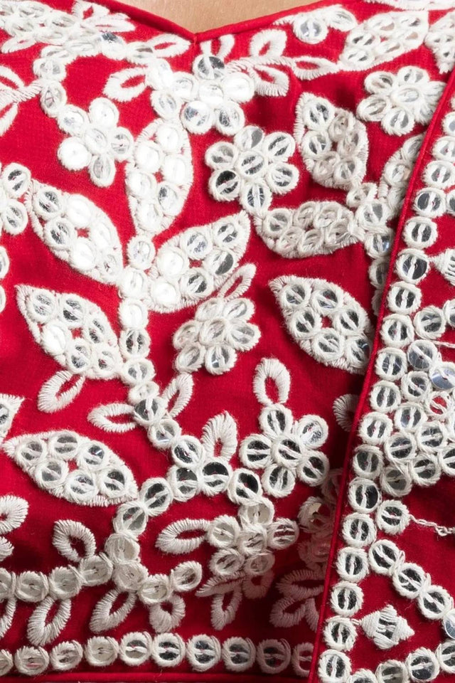 Red Thread Work Georgette Lehenga