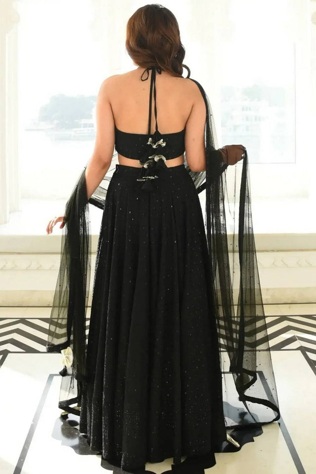 Black Sequin With Embroidered Georgette Lehenga