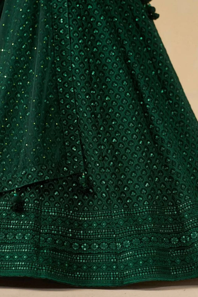 Green Sequin With Embroidered Georgette Lehenga