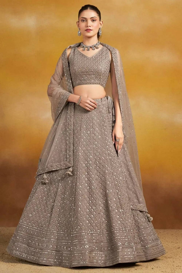 Grey Sequin With Embroidered Georgette Lehenga