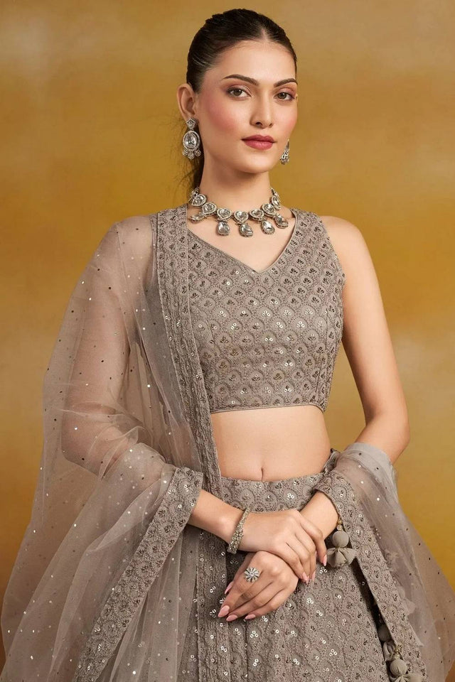 Grey Sequin With Embroidered Georgette Lehenga