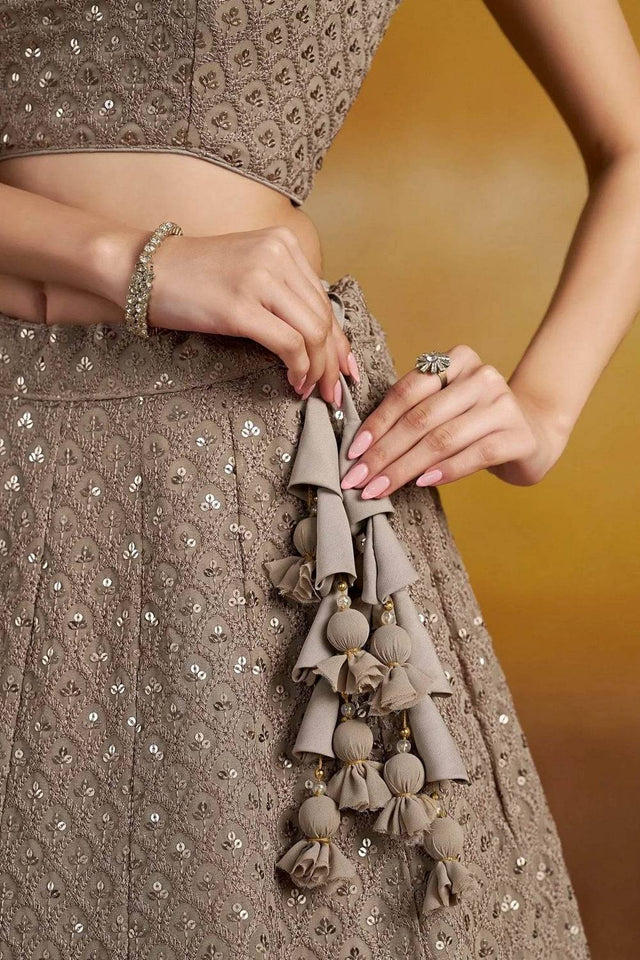 Grey Sequin With Embroidered Georgette Lehenga