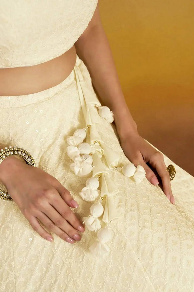 Off White Sequin With Embroidered Georgette Lehenga
