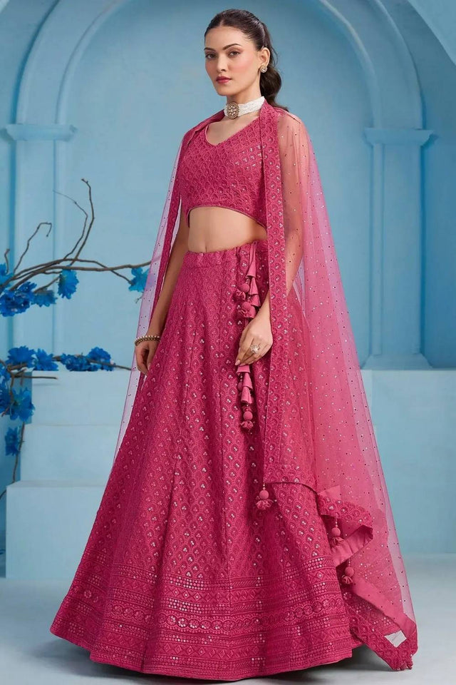 Pink Sequin With Embroidered Georgette Lehenga