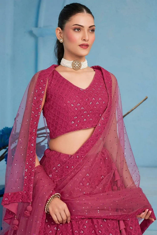 Pink Sequin With Embroidered Georgette Lehenga