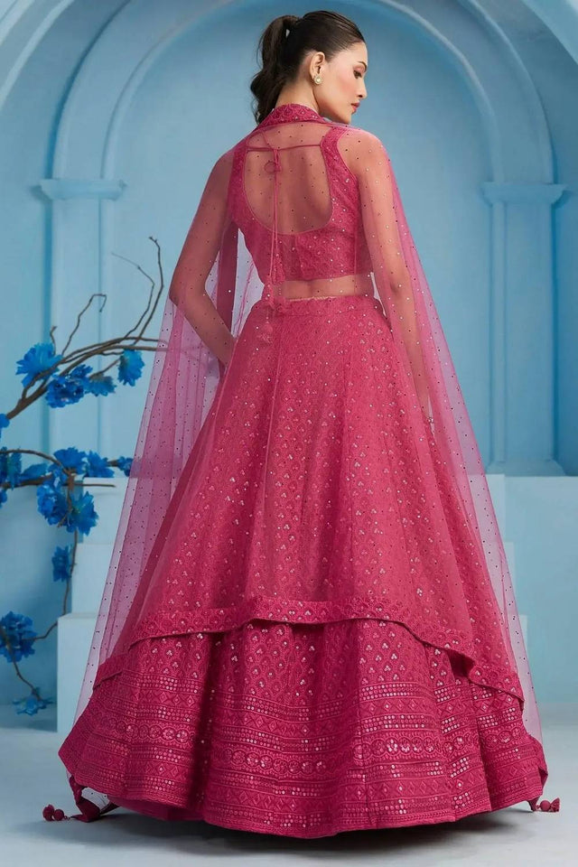 Pink Sequin With Embroidered Georgette Lehenga