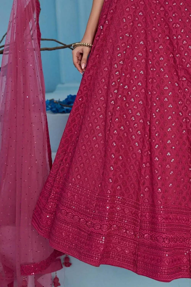 Pink Sequin With Embroidered Georgette Lehenga