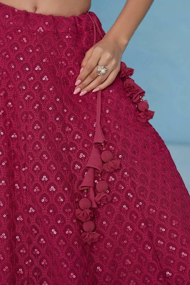 Pink Sequin With Embroidered Georgette Lehenga