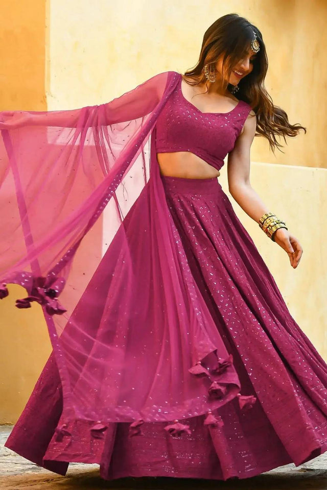 Pink Sequin With Embroidered Georgette Lehenga