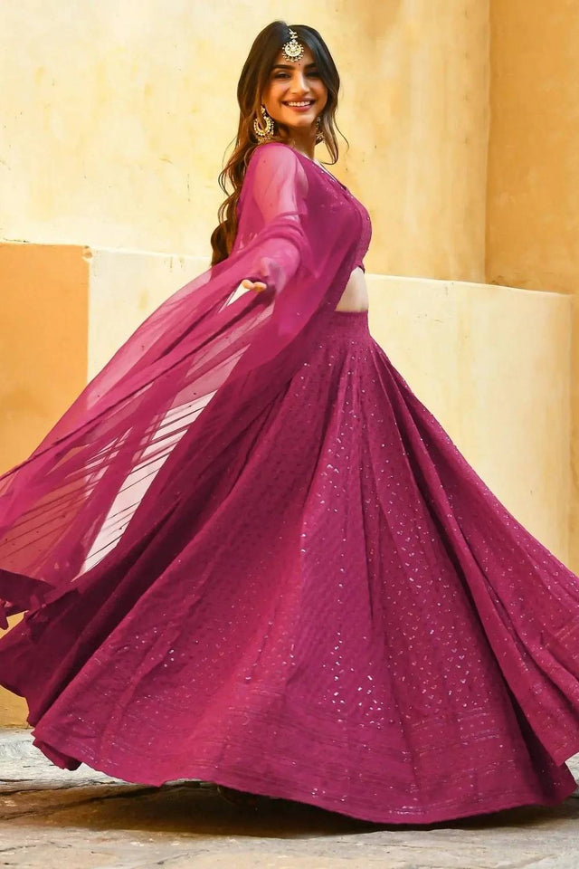 Pink Sequin With Embroidered Georgette Lehenga