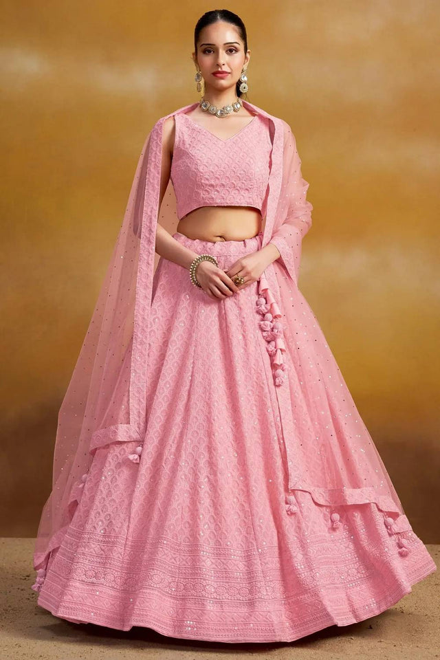 Pink Sequin With Embroidered Georgette Lehenga