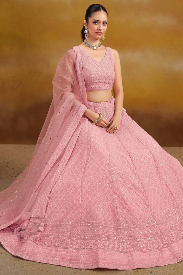 Pink Sequin With Embroidered Georgette Lehenga