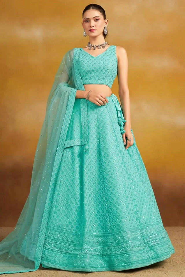 Blue Sequin With Embroidered Georgette Lehenga